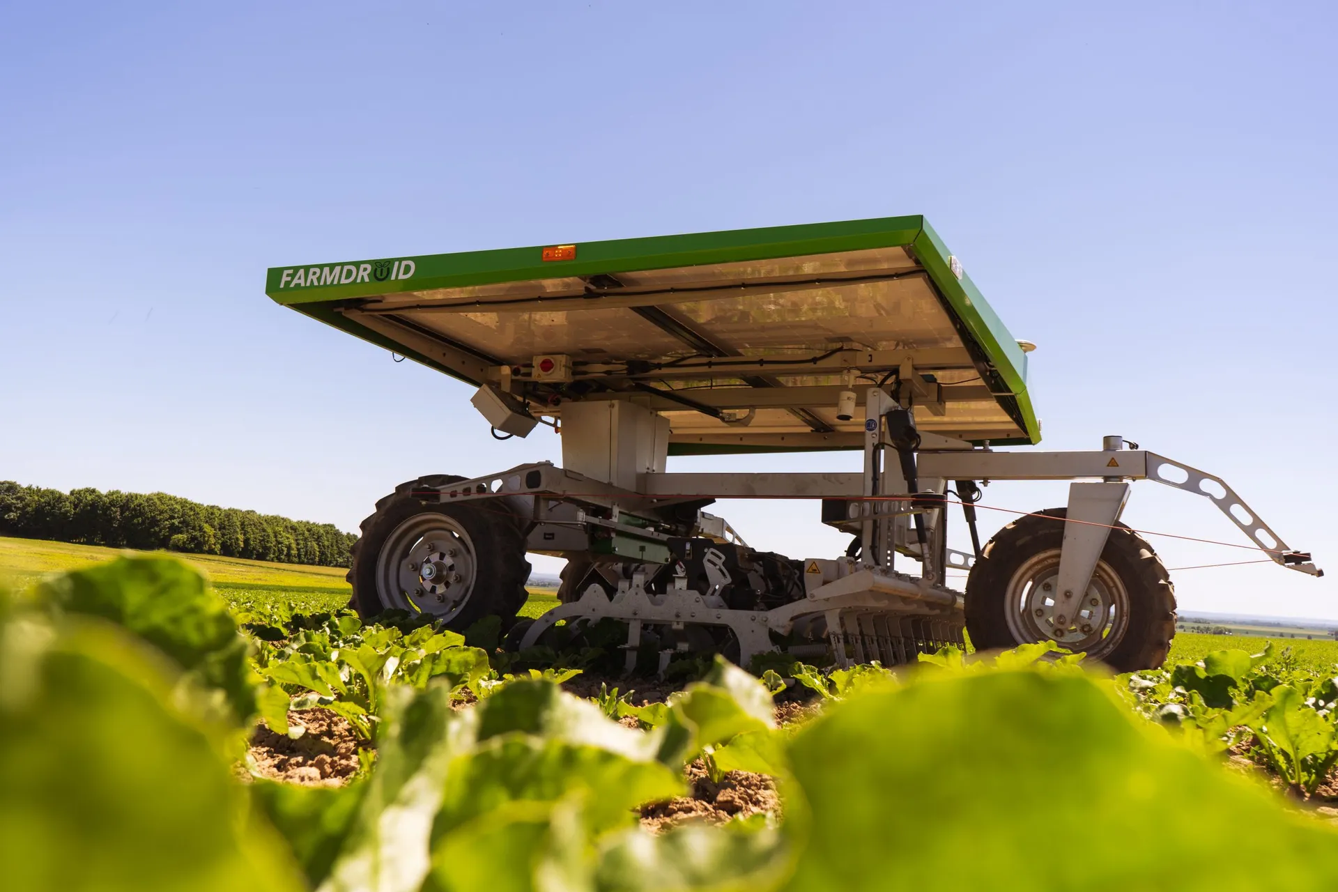 FarmDroid FD20 working across a cultivated field