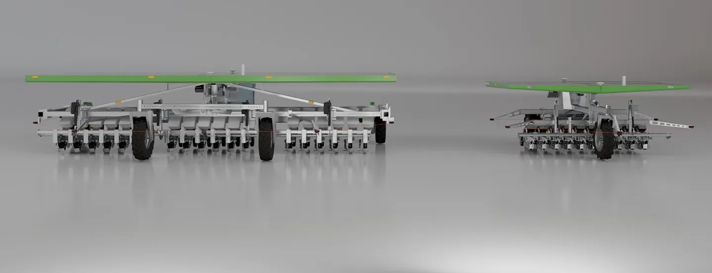 FarmDroid FD60 on the left and FD20 on the right in a side-by-side comparison